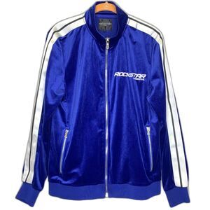 ROCKSTAR Original Mens Track Jacket Zip Front White Stripe Velvet Leisure Medium